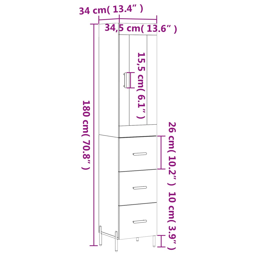 Visoka komoda hrasta sonome 34,5x34x180cm od konstruiranog drva