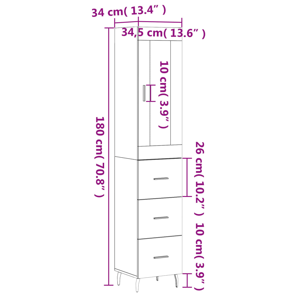 Visoka komoda siva sonome 34,5x34x180 cm od konstruiranog drva