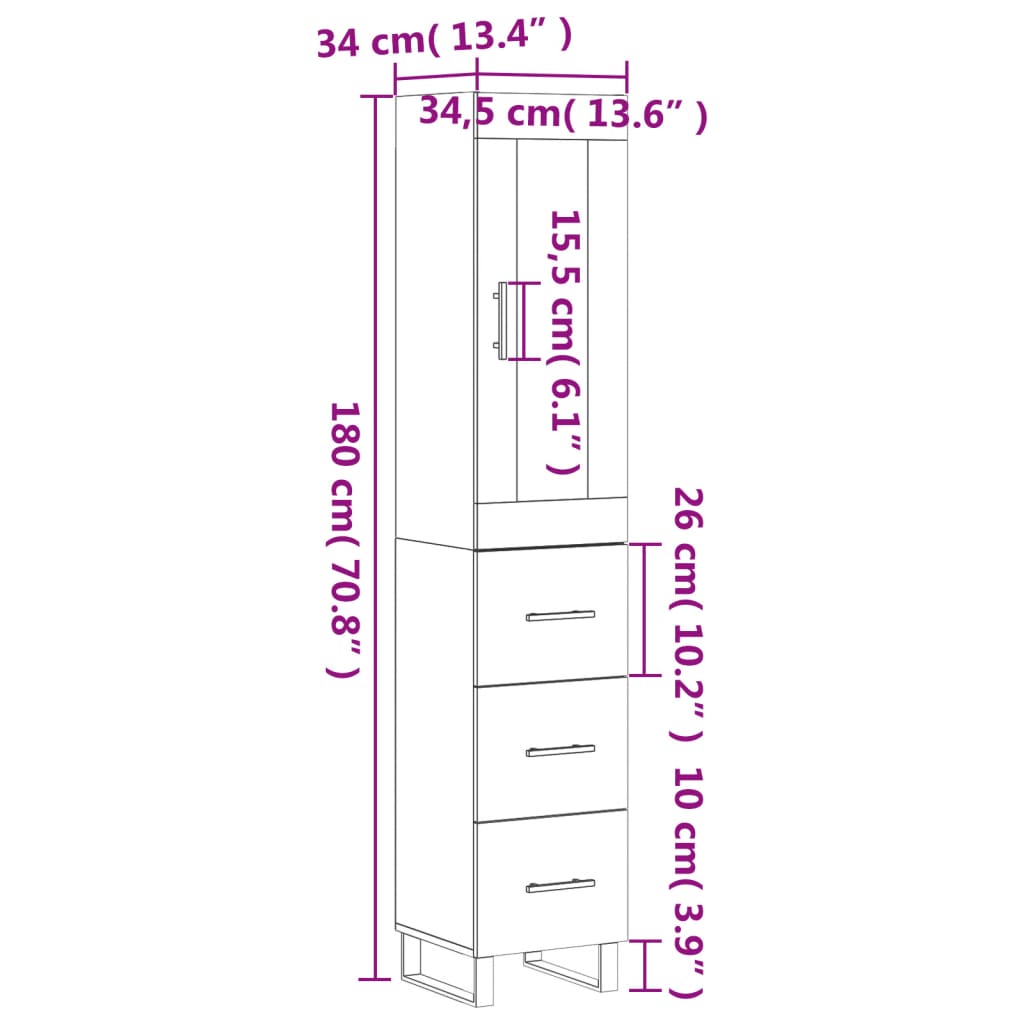 Visoka komoda hrasta sonome 34,5x34x180cm od konstruiranog drva