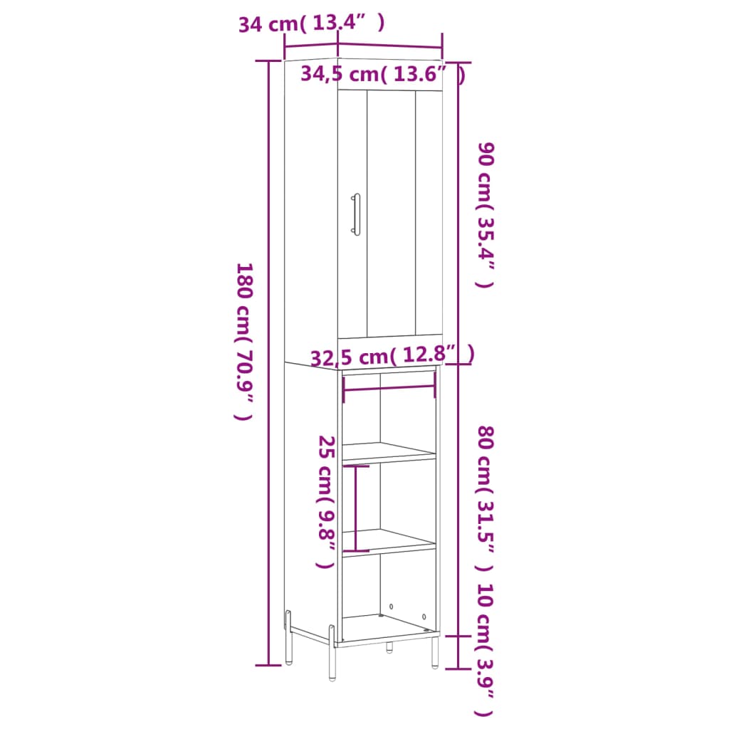 Visoka komoda siva betona 34,5x34x180 cm od konstruiranog drva