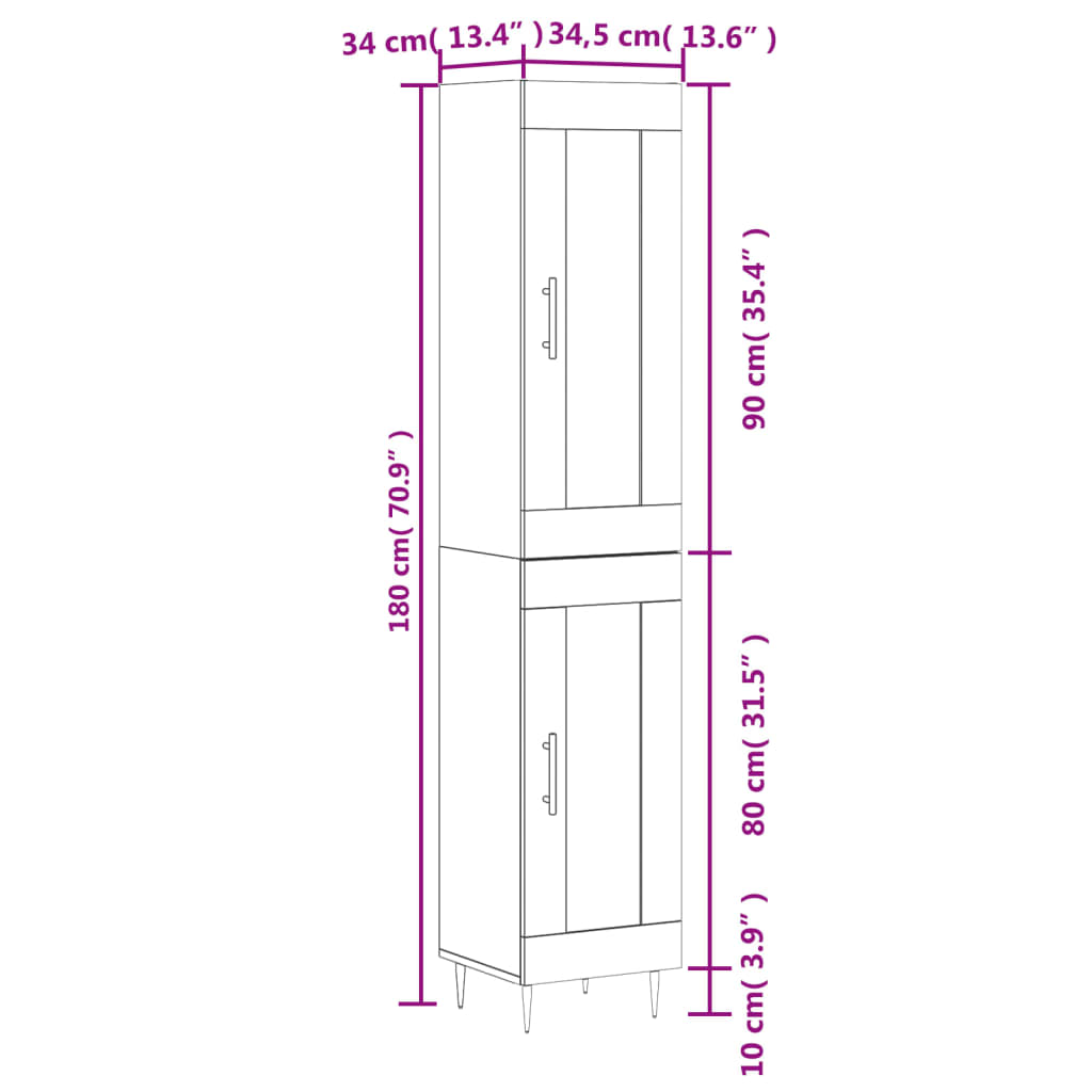 Visoka komoda siva sonome 34,5x34x180 cm od konstruiranog drva