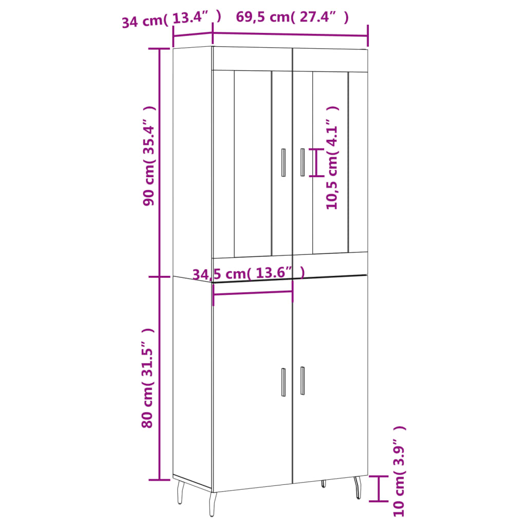 Visoka komoda hrasta sonome 69,5x34x180cm od konstruiranog drva