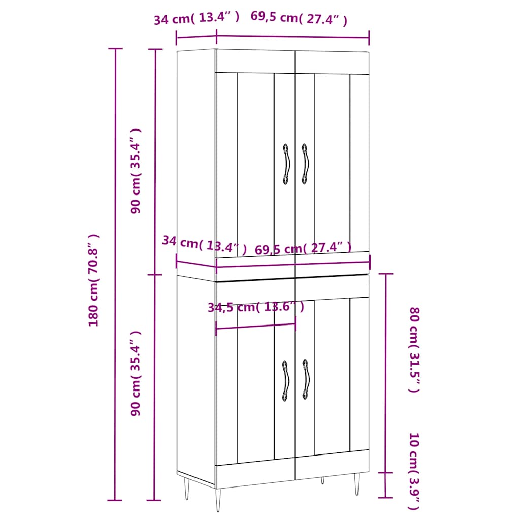 Visoka komoda hrasta sonome 69,5x34x180cm od konstruiranog drva