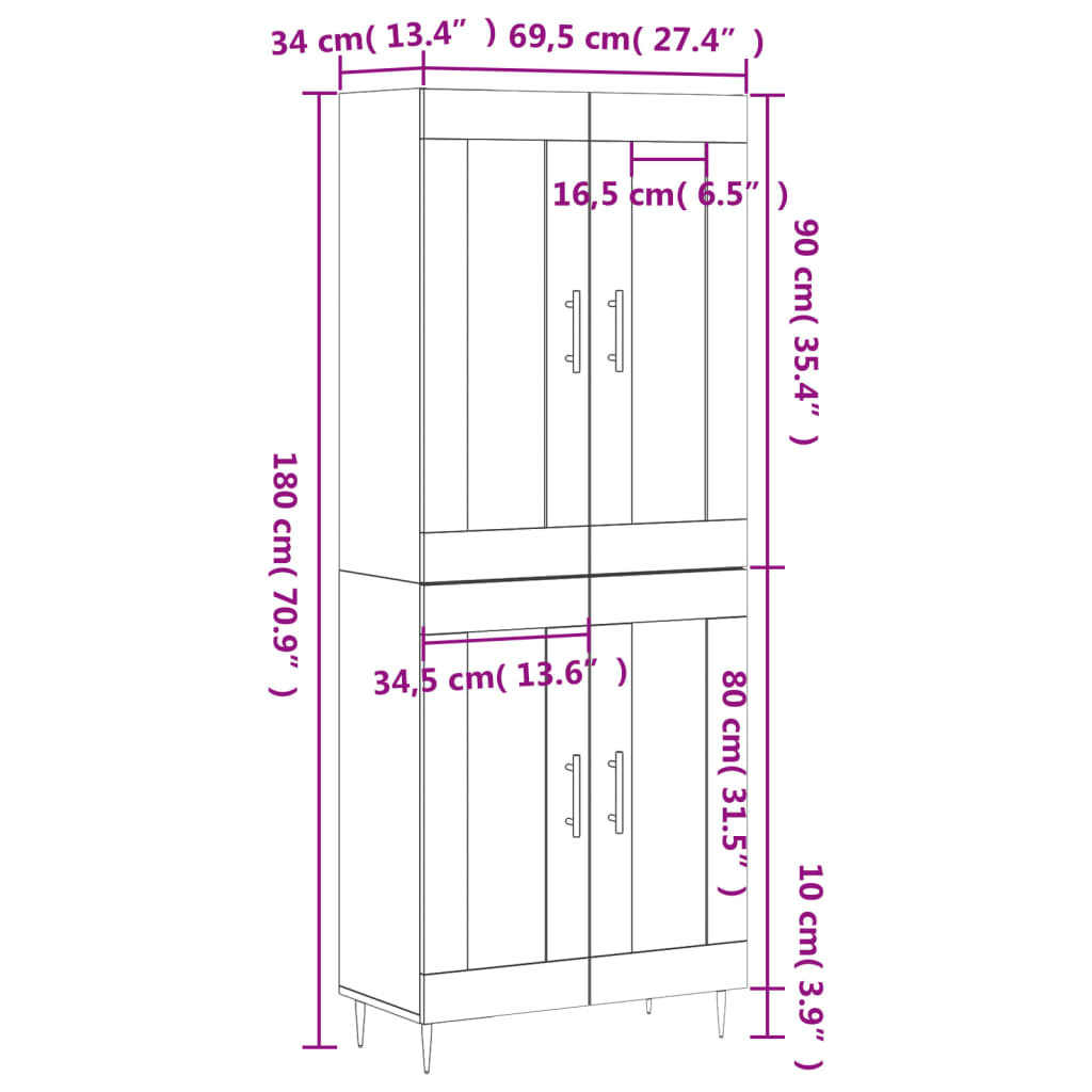 Visoka komoda hrasta sonome 69,5x34x180cm od konstruiranog drva