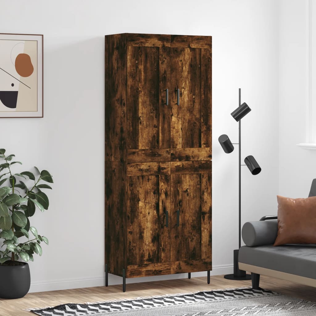 Visoka komoda dimljeni hrast 69,5x34x180 cm konstruiranog drva
