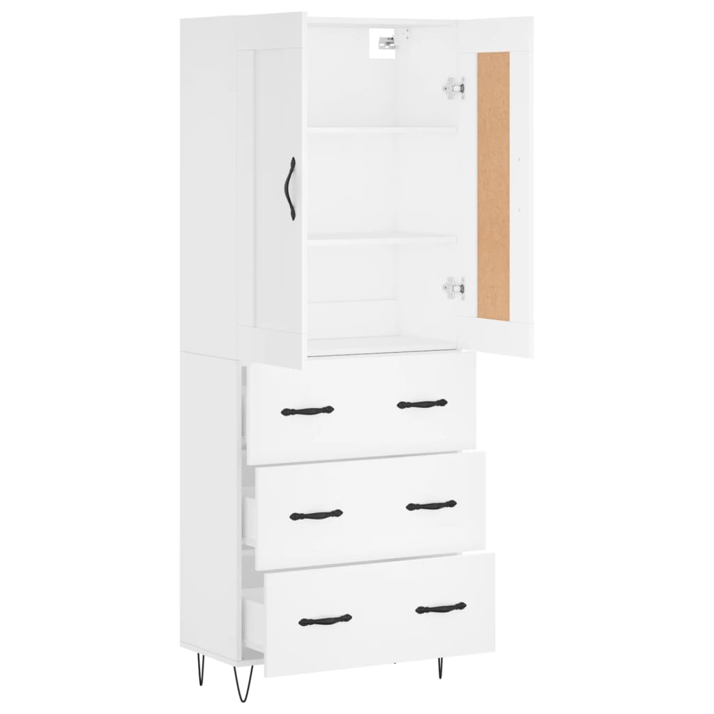 Visoka komoda bijela 69,5x34x180 cm konstruirano drvo