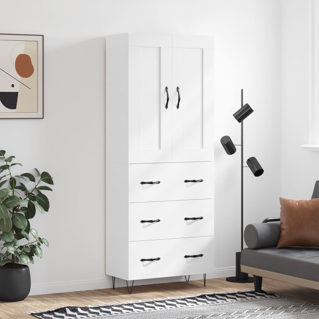 Visoka komoda bijela 69,5x34x180 cm konstruirano drvo