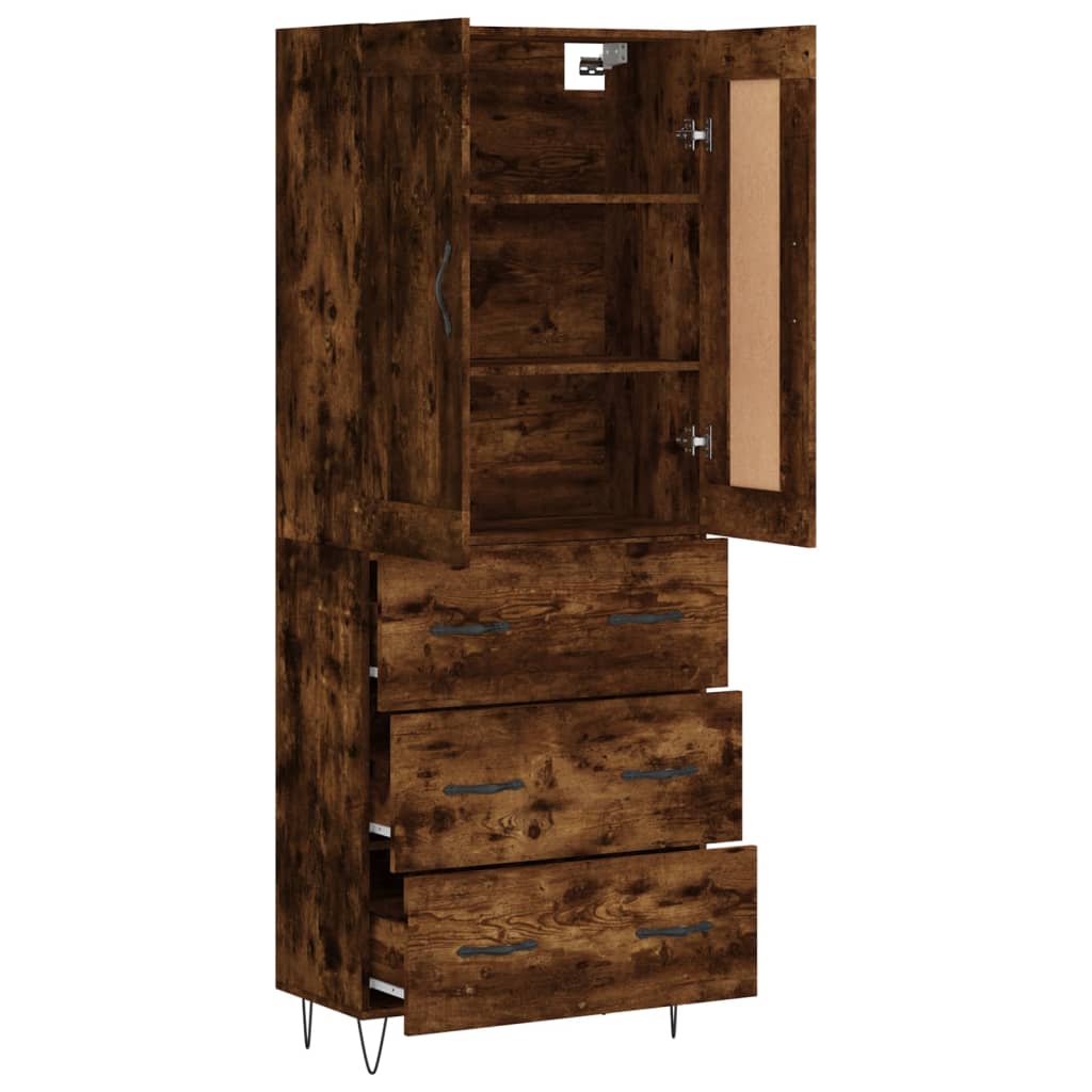 Visoka komoda dimljeni hrast 69,5x34x180 cm konstruiranog drva