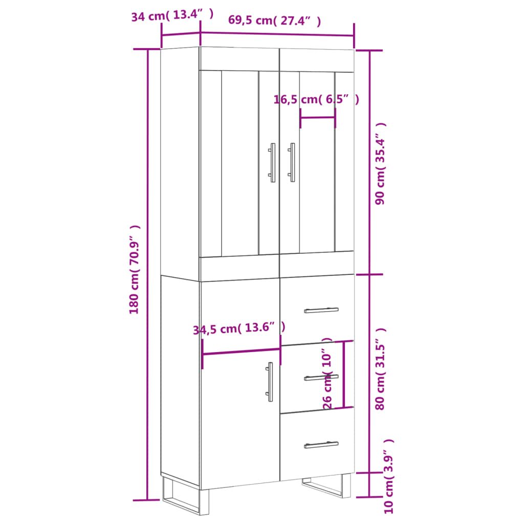Visoka komoda hrasta sonome 69,5x34x180cm od konstruiranog drva