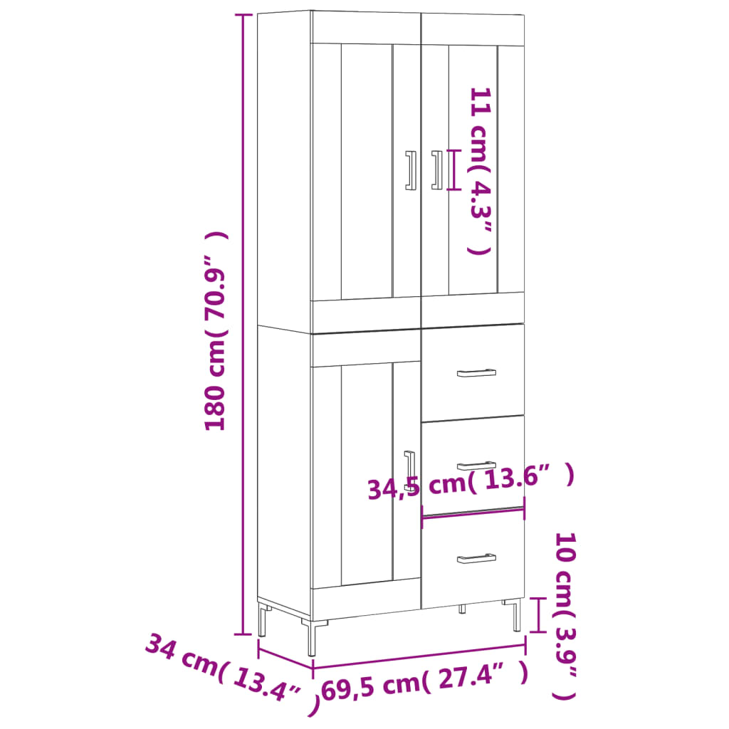Visoka komoda hrasta sonome 69,5x34x180cm od konstruiranog drva