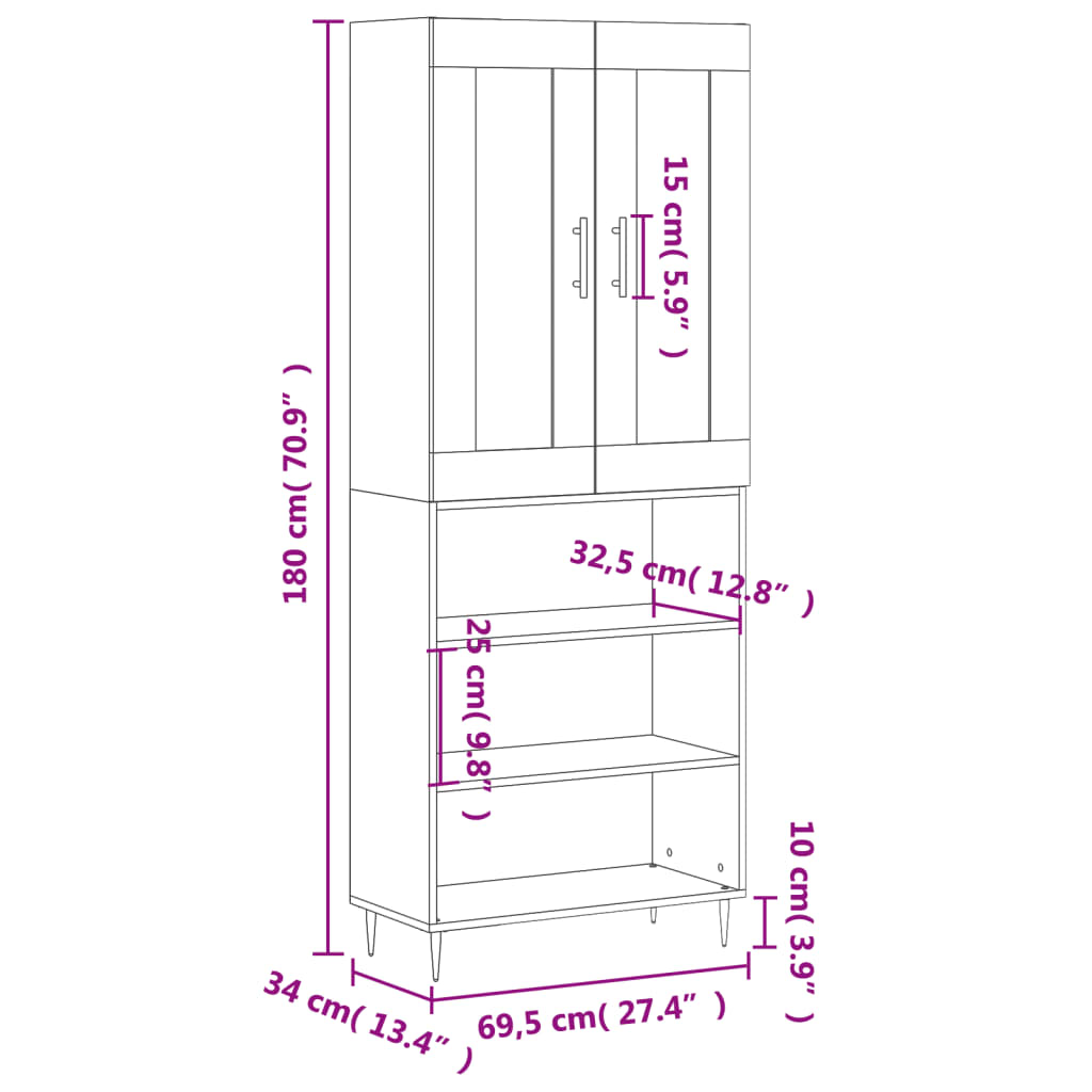Visoka komoda siva sonome 69,5x34x180 cm od konstruiranog drva
