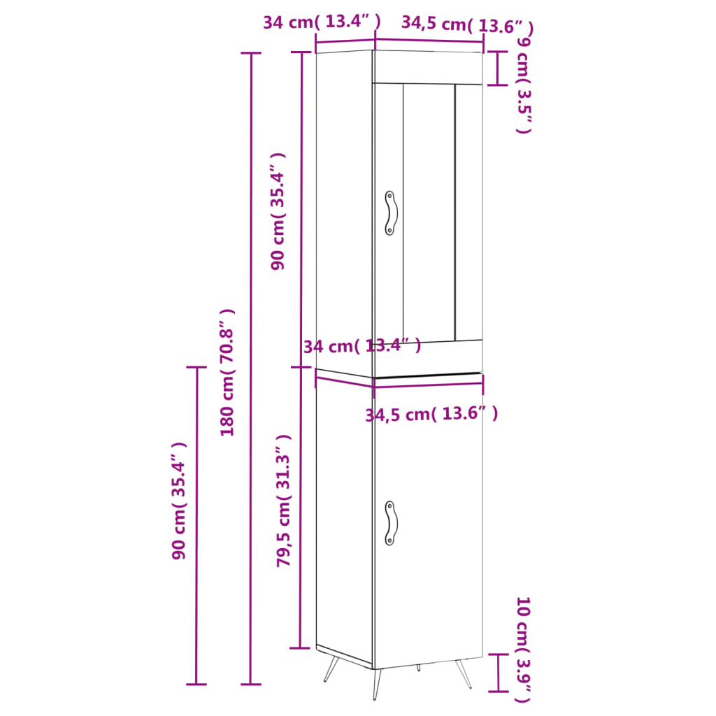 Visoka komoda hrasta sonome 34,5x34x180cm od konstruiranog drva