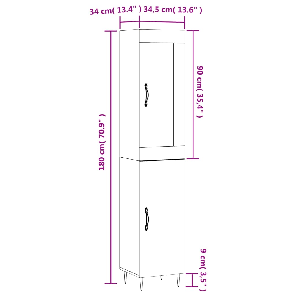 Visoka komoda siva betona 34,5x34x180 cm od konstruiranog drva