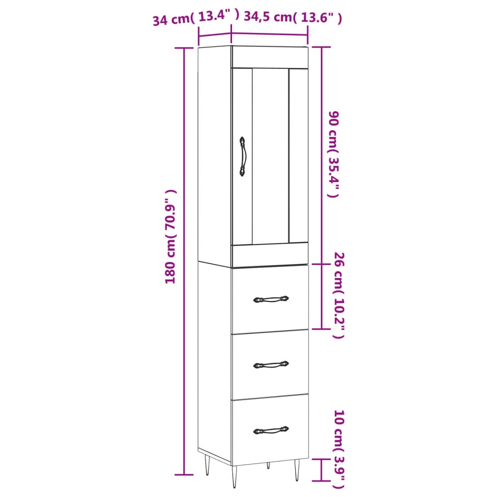 Visoka komoda siva betona 34,5x34x180 cm od konstruiranog drva