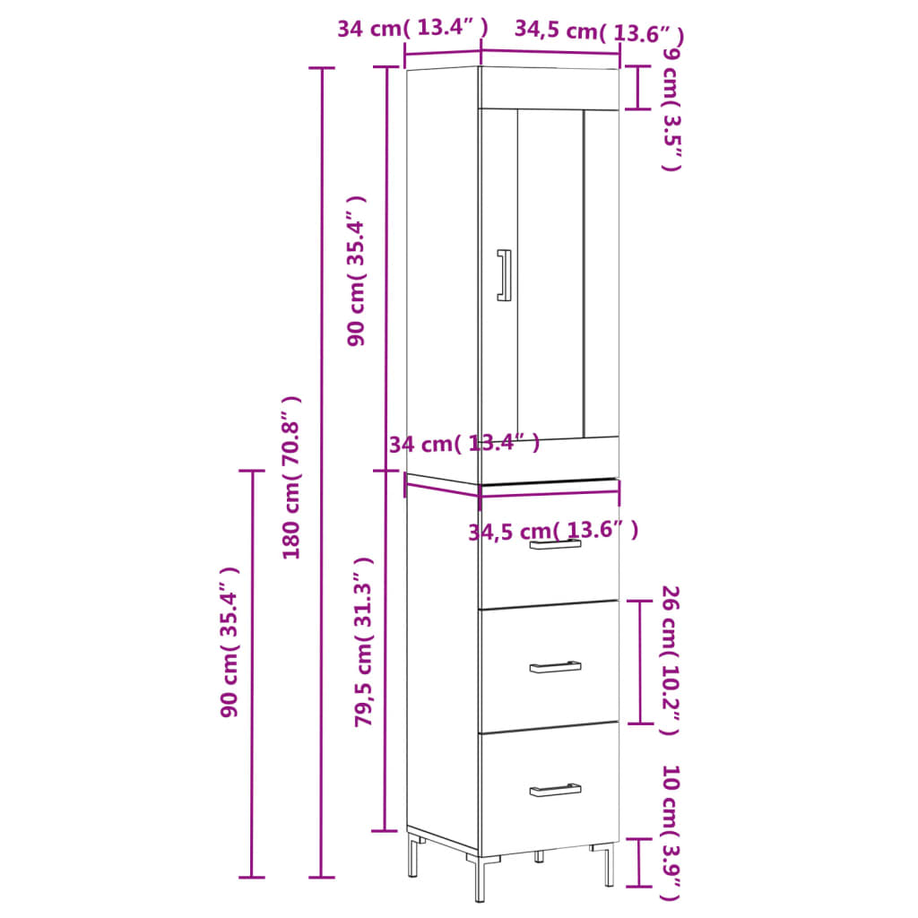 Visoka komoda siva betona 34,5x34x180 cm od konstruiranog drva