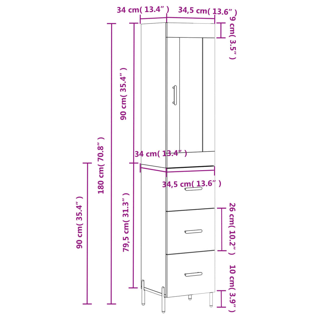 Visoka komoda siva betona 34,5x34x180 cm od konstruiranog drva