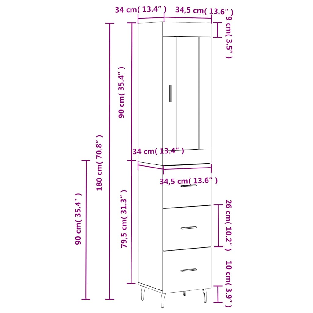 Visoka komoda siva betona 34,5x34x180 cm od konstruiranog drva