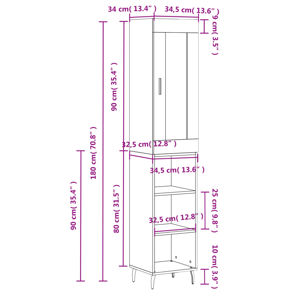 Visoka komoda hrasta sonome 34,5x34x180cm od konstruiranog drva