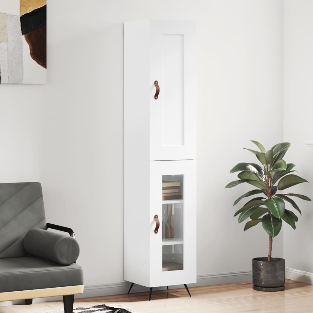 Visoka komoda sjajna bijela 34,5x34x180 cm konstruirano drvo