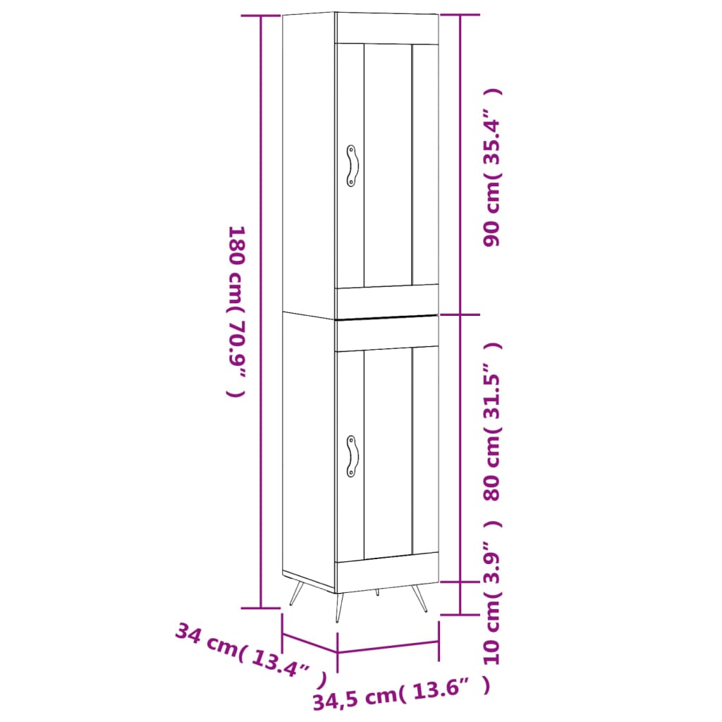 Visoka komoda sjajna bijela 34,5x34x180 cm konstruirano drvo