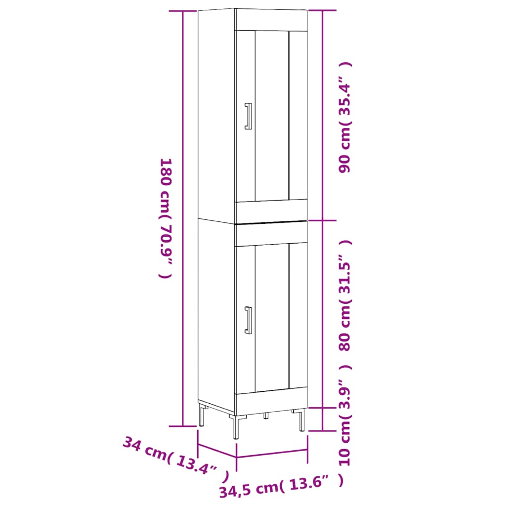 Visoka komoda hrasta sonome 34,5x34x180cm od konstruiranog drva