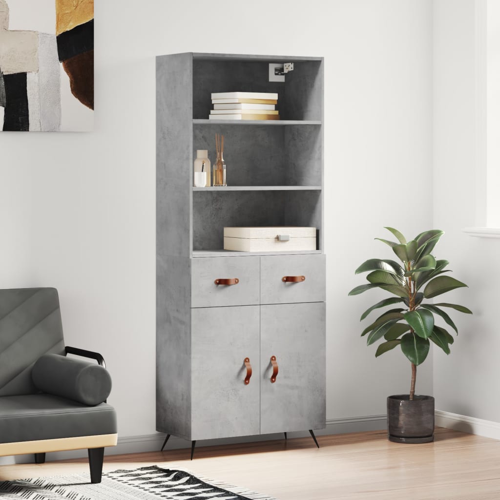 Visoka komoda siva betona 69,5x34x180 cm od konstruiranog drva