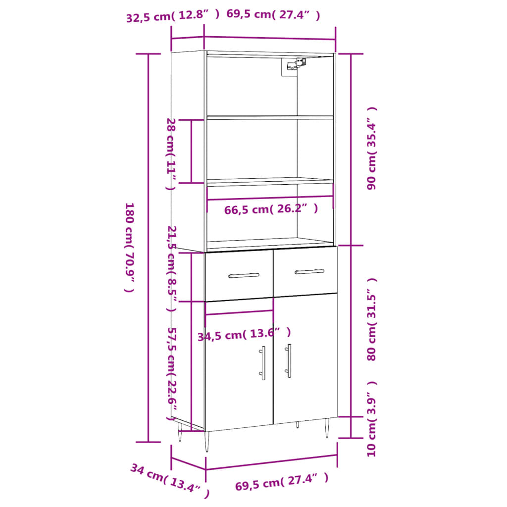 Visoka komoda hrasta sonome 69,5x34x180cm od konstruiranog drva