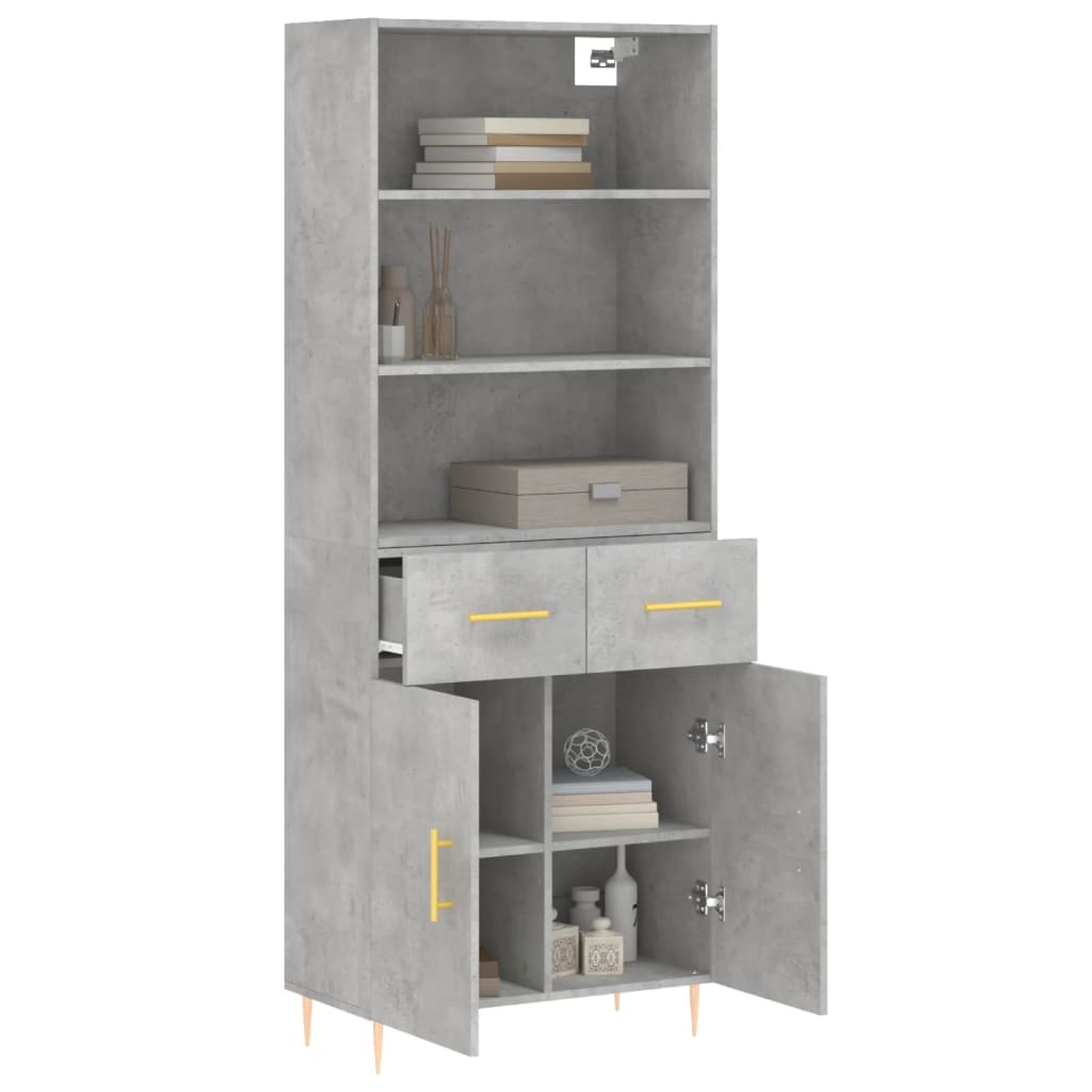 Visoka komoda siva betona 69,5x34x180 cm od konstruiranog drva