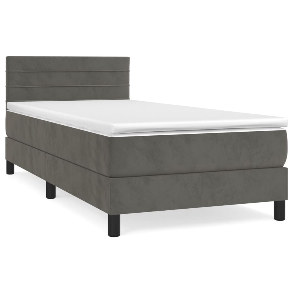 Box spring krevet s madracem tamnosivi 90x200 cm baršunasti