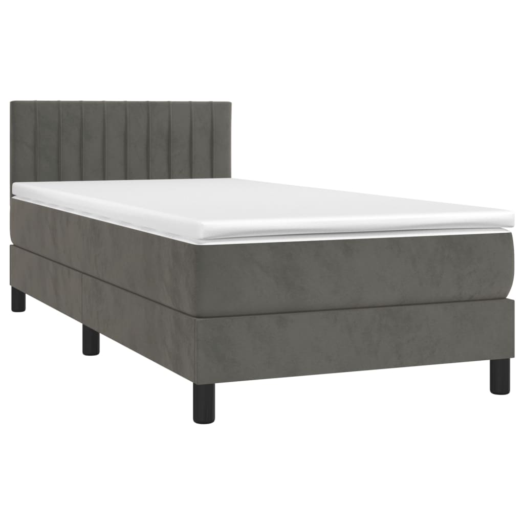Box spring krevet s madracem tamnosivi 90x200 cm baršunasti