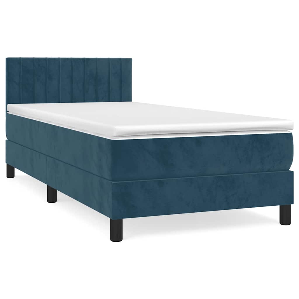 Box spring krevet s madracem tamnoplavi 90x200 cm baršunasti