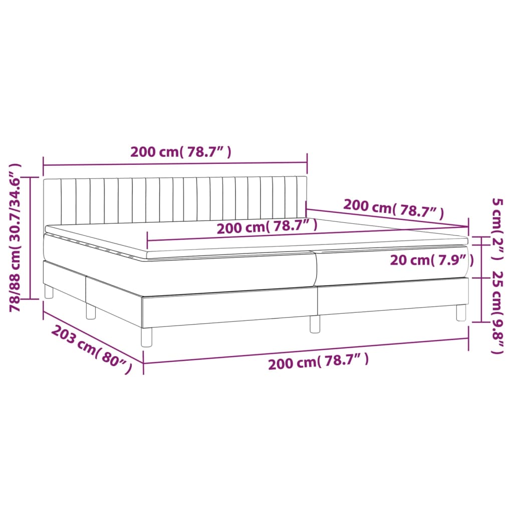 Krevet s oprugama i madracem svjetlosivi 200x200 cm baršunasti