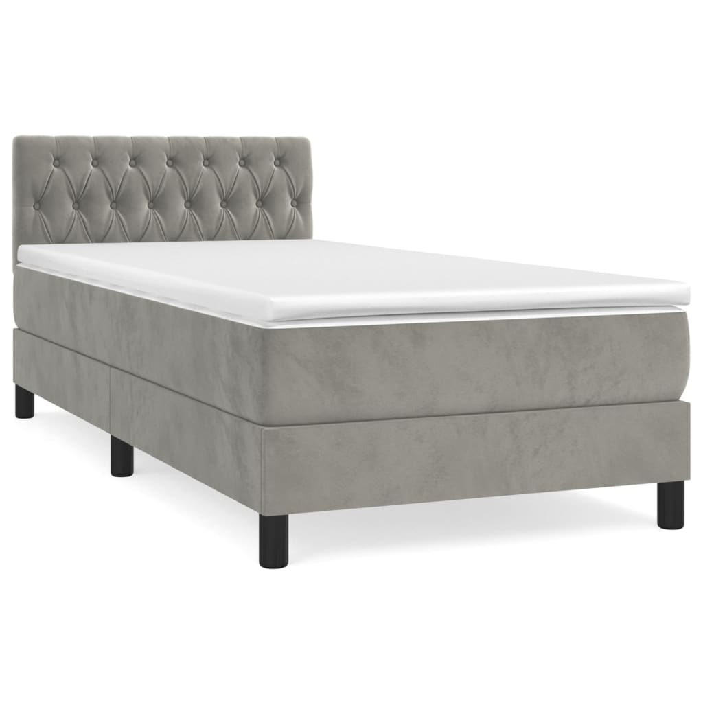 Box spring krevet s madracem svjetlosivi 90x190 cm baršunasti