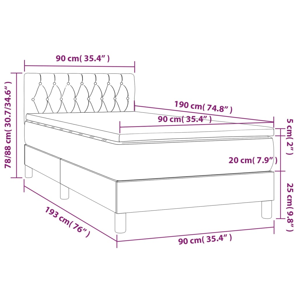 Box spring krevet s madracem svjetlosivi 90x190 cm baršunasti
