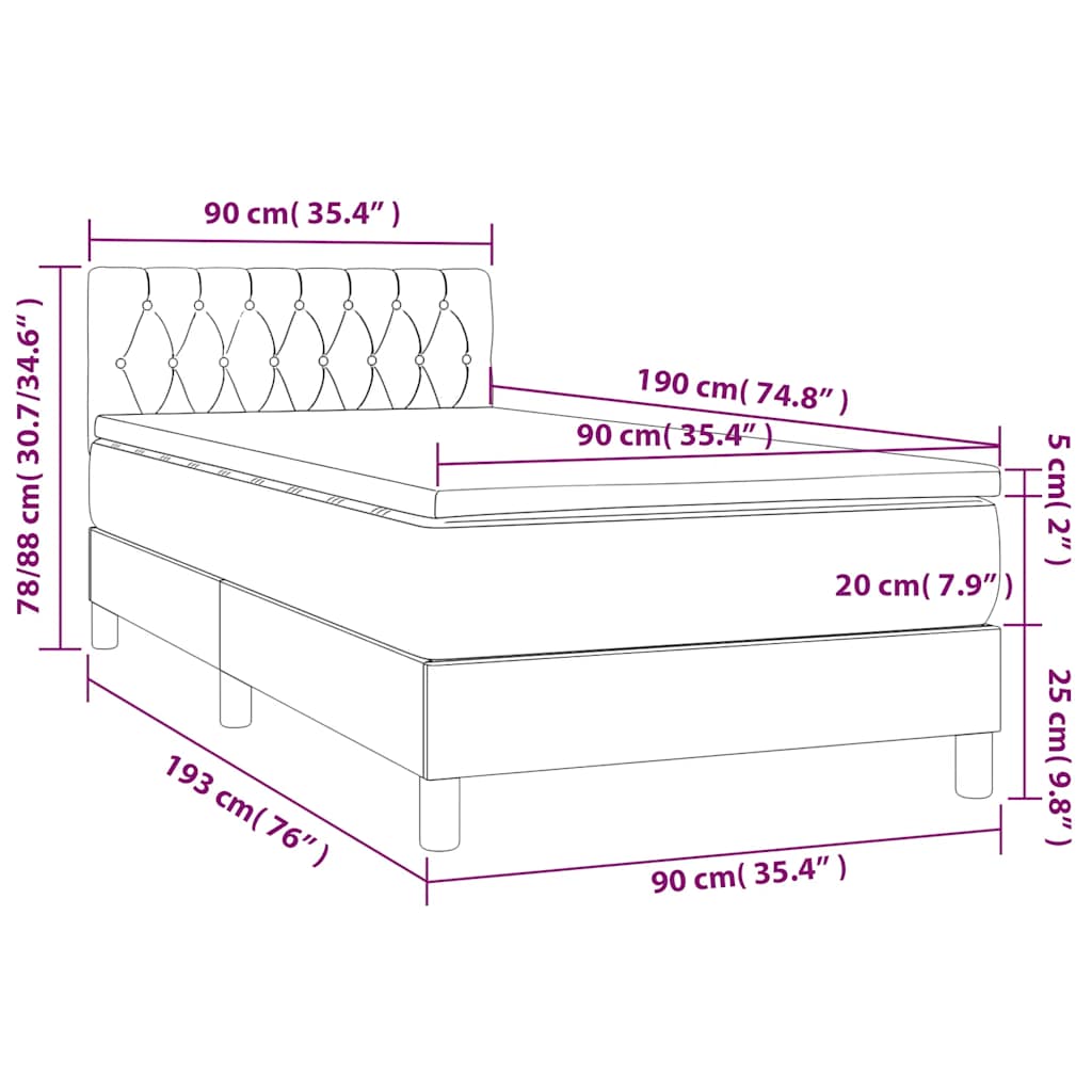 Box spring krevet s madracem crni 90x190 cm baršunasti