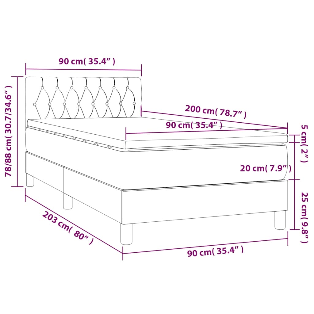 Box spring krevet s madracem crni 90x200 cm baršunasti