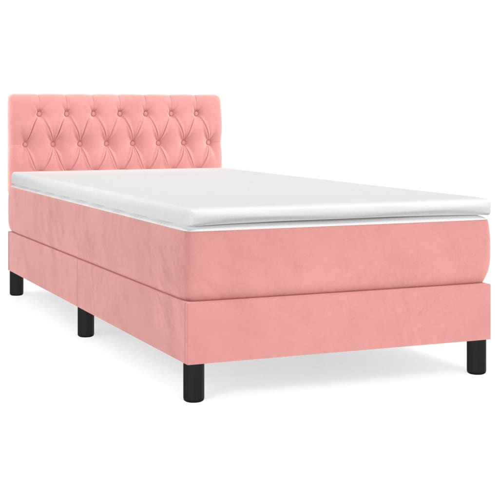 Box spring krevet s madracem ružičasti 90x200 cm baršunasti