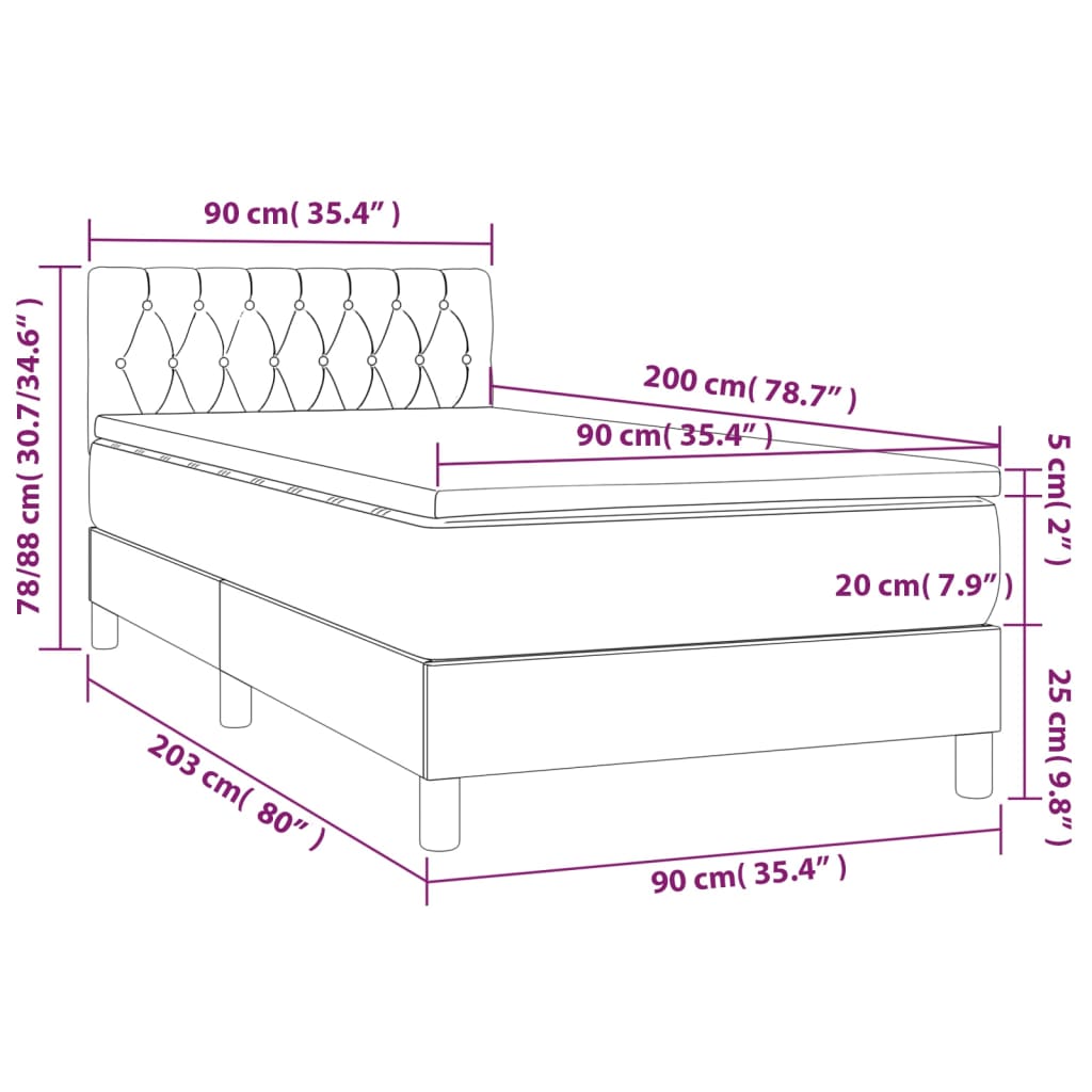 Box spring krevet s madracem ružičasti 90x200 cm baršunasti