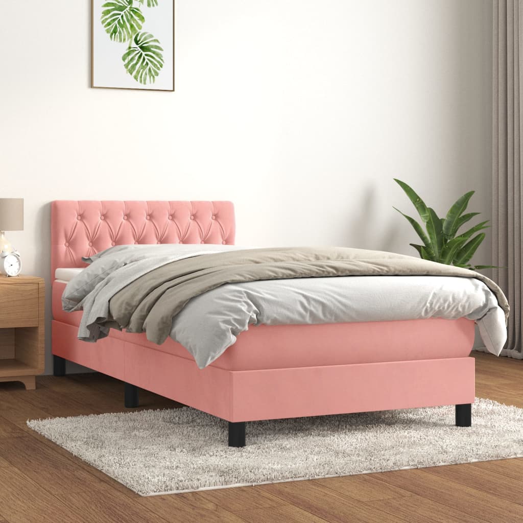 Box spring krevet s madracem ružičasti 90x200 cm baršunasti