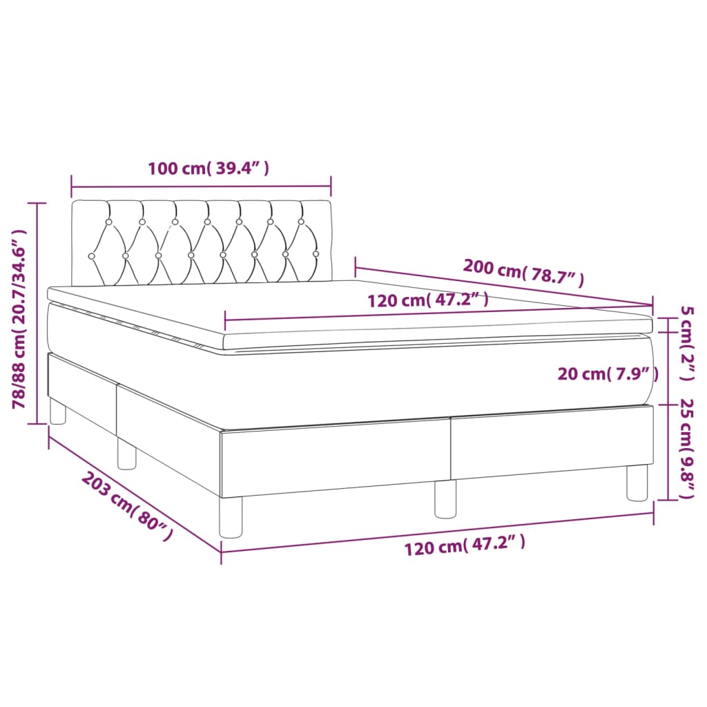 Box spring krevet s madracem svjetlosivi 120x200 cm baršunasti