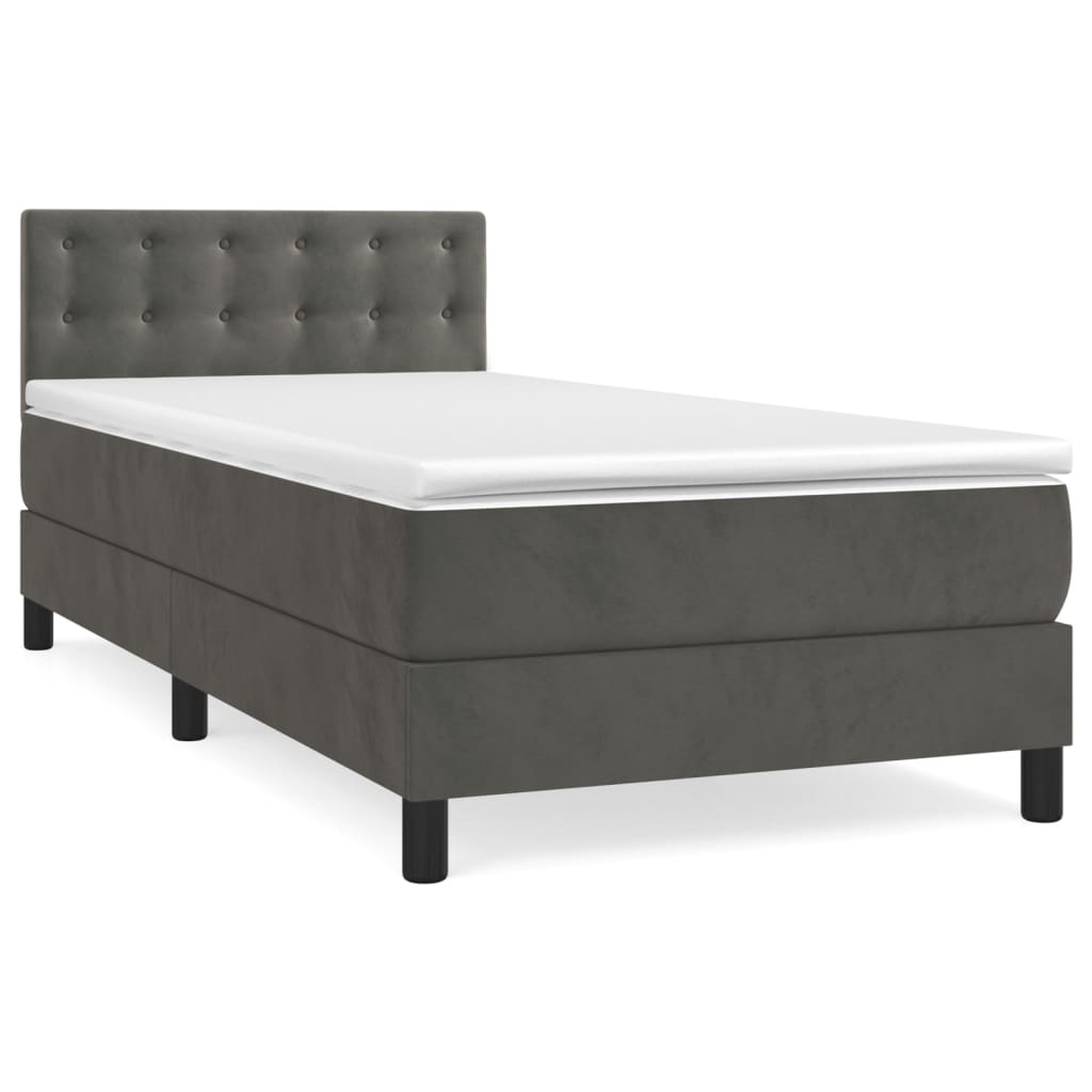 Box spring krevet s madracem tamnosivi 90x190 cm baršunasti