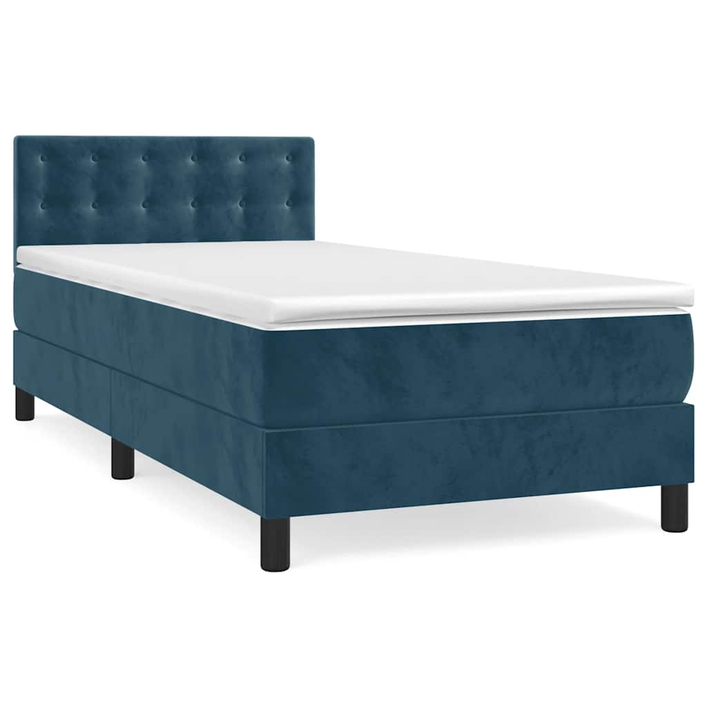 Box spring krevet s madracem tamnoplavi 90x200 cm baršunasti