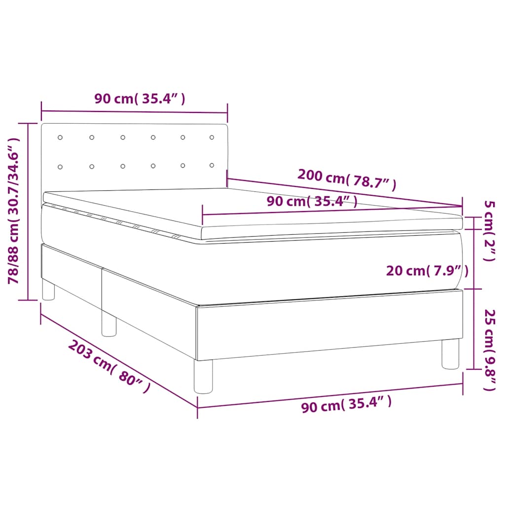 Box spring krevet s madracem tamnoplavi 90x200 cm baršunasti