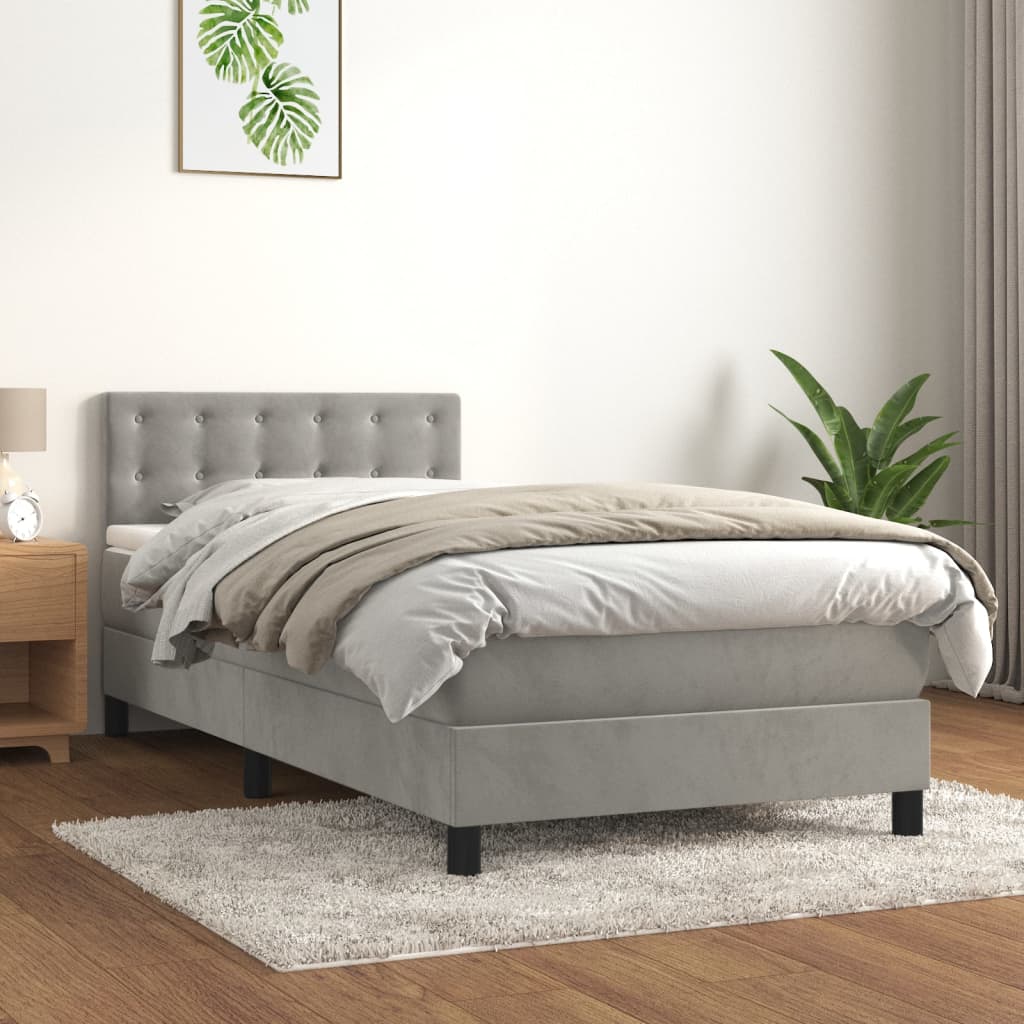Box spring krevet s madracem svjetlosivi 100x200 cm baršunasti