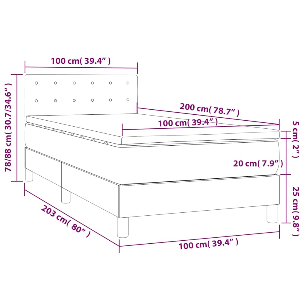 Box spring krevet s madracem tamnozeleni 100x200 cm baršunasti