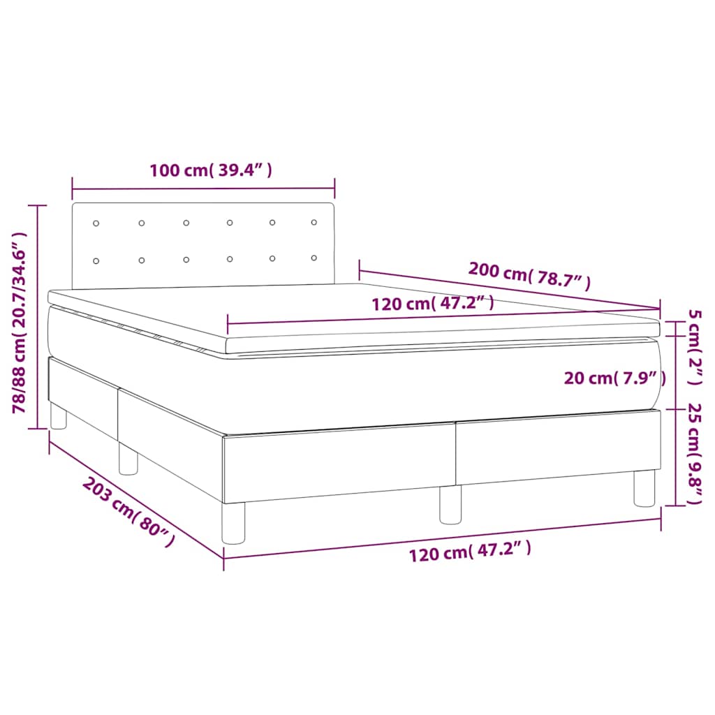 Box spring krevet s madracem tamnoplavi 120 x 200 cm baršunasti
