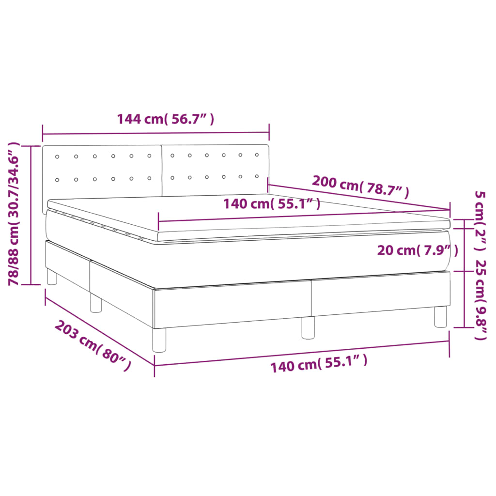 Krevet s oprugama i madracem tamnosivi 140x200 cm baršunasti