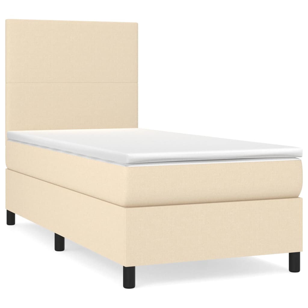 Krevet s oprugama i madracem krem 90 x 190 cm od tkanine