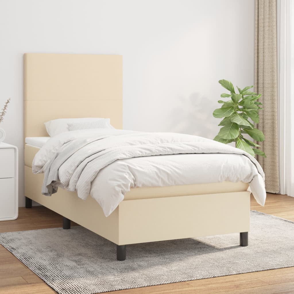 Krevet s oprugama i madracem krem 90 x 190 cm od tkanine