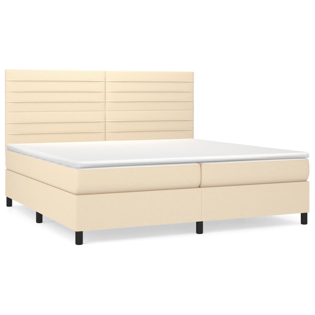 Krevet s oprugama i madracem krem 200 x 200 cm od tkanine